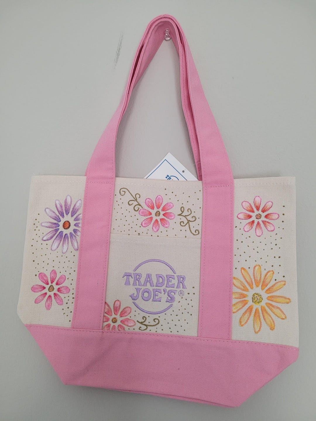 Hand Painted Mini Canvas Tote Bag | Pink Daisy Floral Design | One of a ...