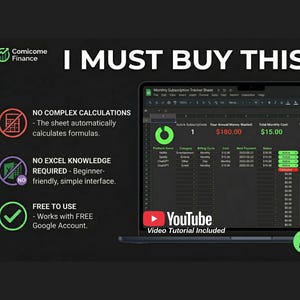 Śledzenie subskrypcji w trybie ciemnym dla Arkuszy Google | Minimalistyczny miesięczny planer rachunków i panel finansowy