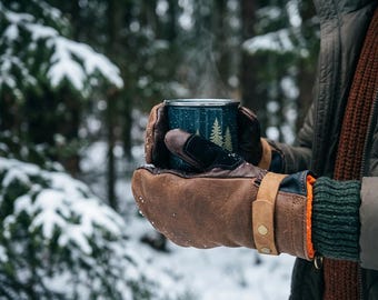 Manoplas de cuero cosidas a mano – Guantes de snowboard resistentes al agua, equipamiento de invierno para actividades al aire libre