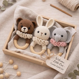 Gehaakte rammelaar set van 3 pdf | Olifant berenkonijn | Zelfstudie amigurumi-speelgoed | Direct downloaden
