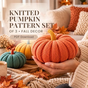 Knitted Pumpkin Pattern, Set of 3 Fall Decor PDF