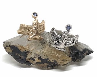 Heralding the dawn - Handmade Isis Ring in 14k gold or sterling silver with sapphire or diamond