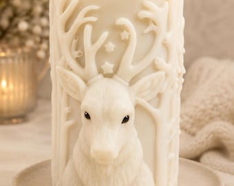 Personalised Woodland Christmas Tree Candle | Handmade Soy Wax Holiday Candle | Rustic Winter Decor | Custom Colour Christmas Gift | Deer Fo