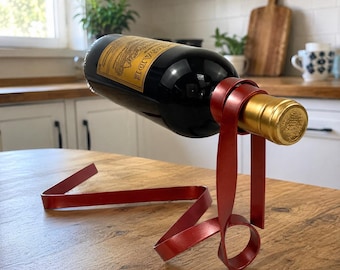 Floating Wine Bottle Holder, Countertop Wine Rack, Modern Ribbon Wine Rack, Metal Wine Bottle Display Stand, Minimalist Home Bar Decor Gift