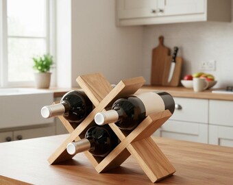 Comptoir de casier à vin en bois, support pour bouteille de vin, casier à vin pour 4 bouteilles, présentoir pour casier à vin moderne, rangement pour décoration de bar de cuisine minimaliste