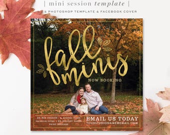 Fall Mini Session Template - Photography Templates - gold leaves - instagram - blog - marketing - Photoshop Template - Instant Download