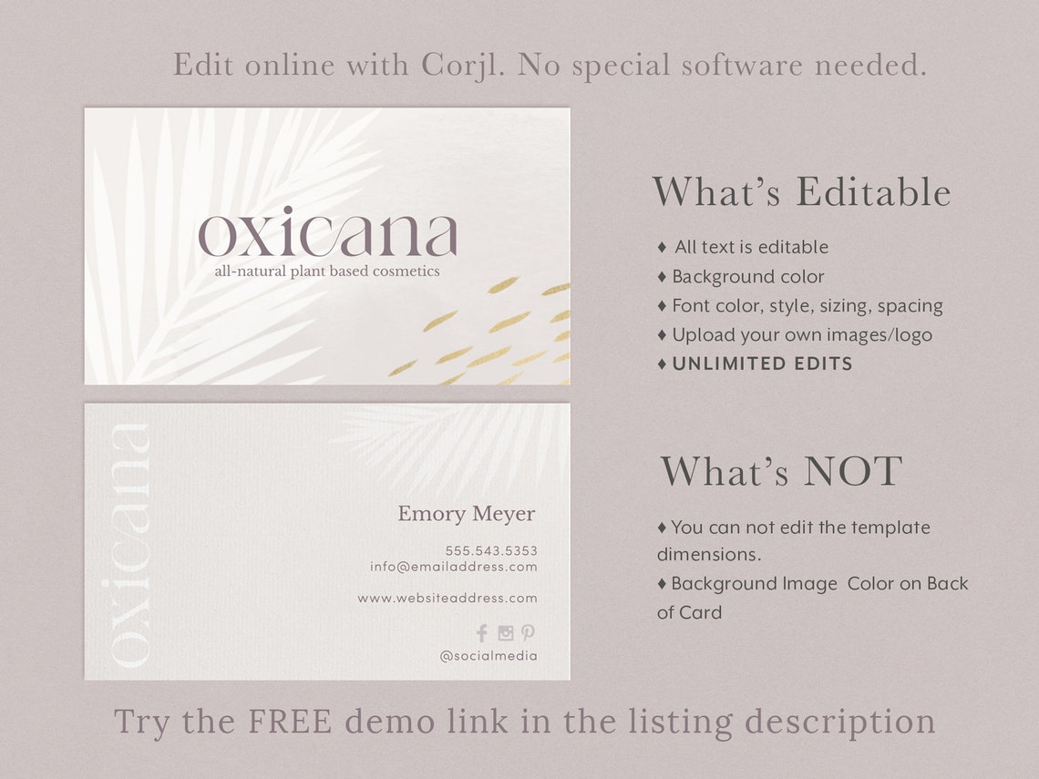 CORJL Editable Business Card Template Printable Business - Etsy