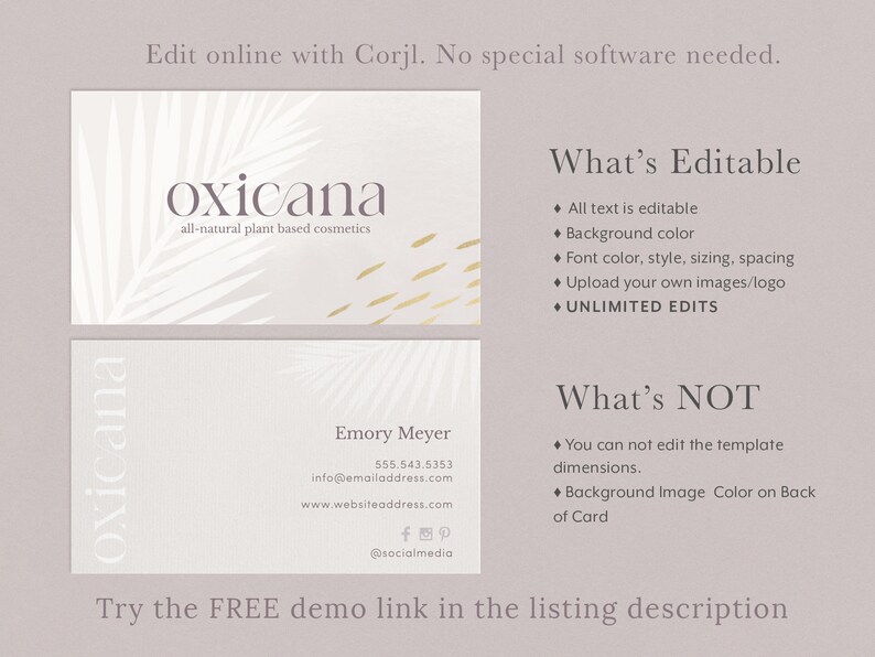 CORJL Editable Business Card Template Printable Business - Etsy