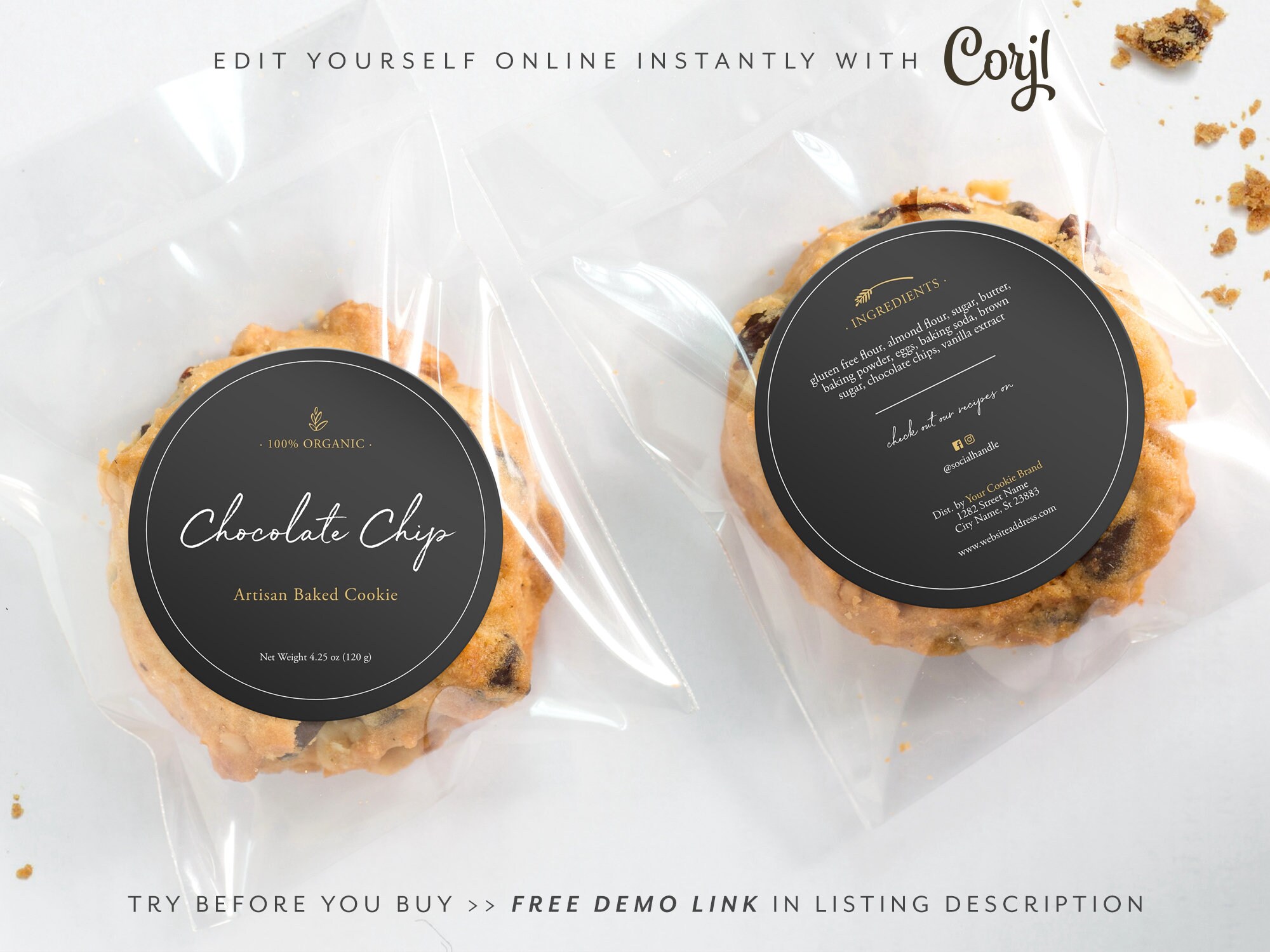 CORJL Editable Cookie Bakery Food Label Sticker Template 3.5 Etsy