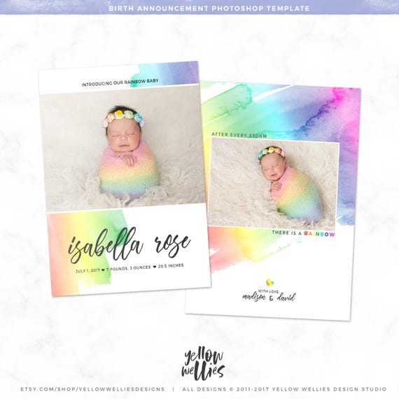 Rainbow Announcement Template Rainbow Baby Birth | Etsy