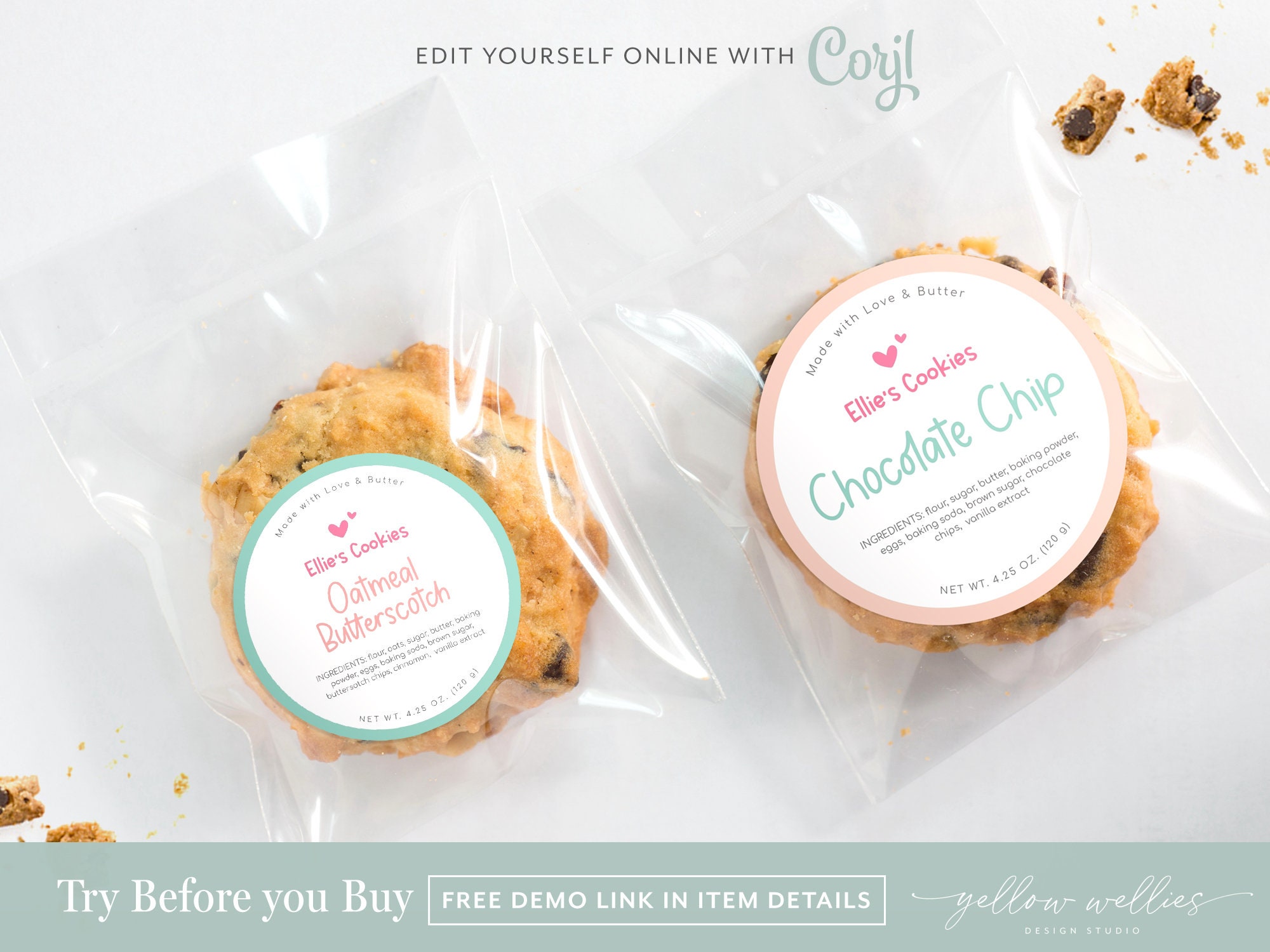 CORJL Editable Cookie Bakery Food Label Sticker Template 3.5 Etsy