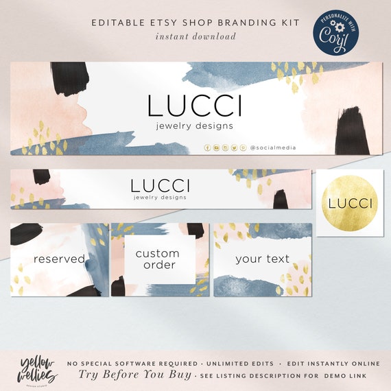 Gold Blush Brush Etsy Shop Graphic Bundle Kit Etsy Banner Etsy