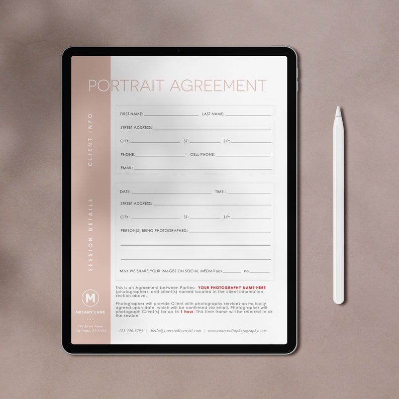 Photography Contract & Forms Templates Instant Etsy