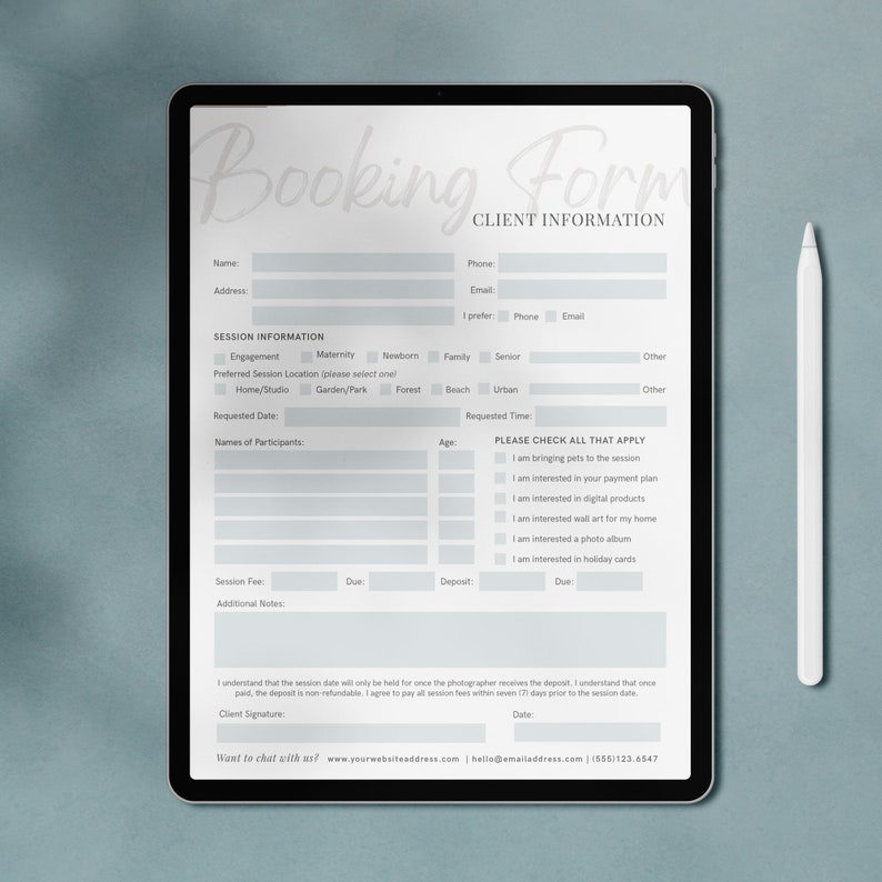Photography Contract & Forms Templates Instant Etsy