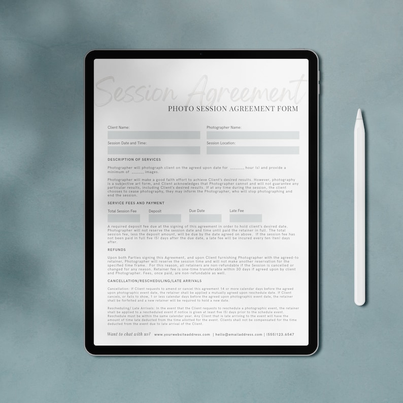 Photography Contract & Forms Templates Instant Etsy