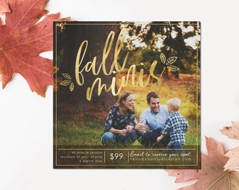 Golden Leaves Fall Mini Session PHOTOSHOP template | Photographer Template | Marketing | Photography Mini Session | Instant Download