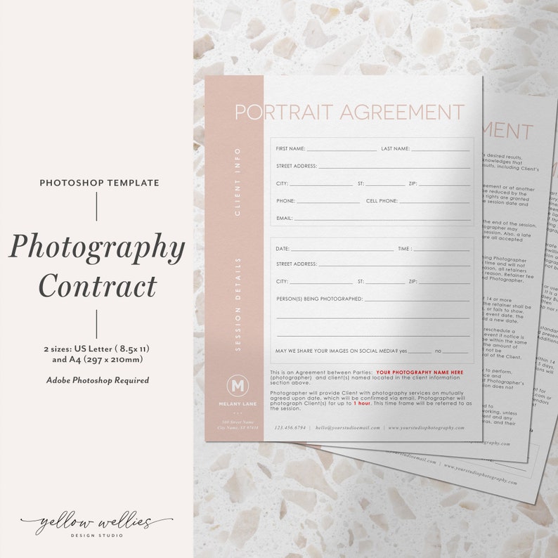 PHOTOSHOP Portrait Session Agreement Form | Photography Contract