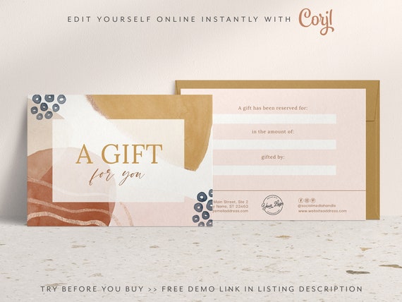 Corjl Editable 4x6 Gift Certificate Template Diy Printable Etsy