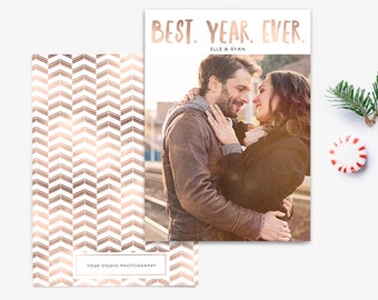 Holiday Card Template - Photoshop Elements Template - Photographer Template - Christmas New Year Card - Copper - Photo Card - SKU HC040