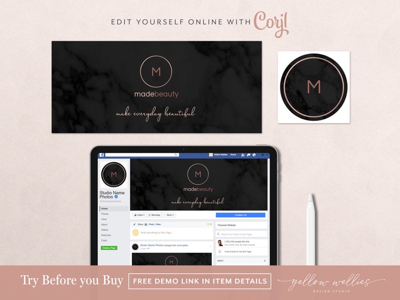 CORJL Facebook Cover Template Black Marble Facebook Cover Etsy