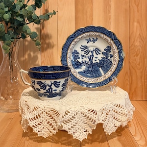 Booths Real Old Willow Teacup Saucer Set – Blue White Transferware, Made England