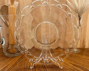 Vintage Clear Glass Serving Platter | Open Lace Edge Footed Tray