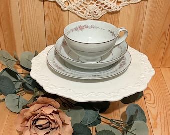 Vintage Mikasa Sabrina Teacup Saucer Bowl Set | Pink Floral Fine China Tea Set