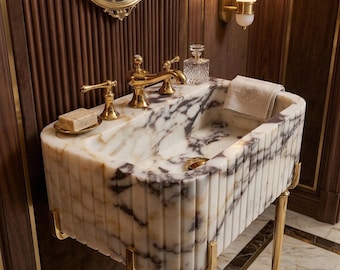 Calacatta Viola Marble Sink Ribbed Front (Wall Mounted or Vanity)
