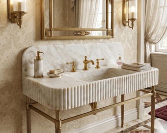 Lavabo in marmo Calacatta Gold con superficie scanalata (montaggio a parete o da appoggio)