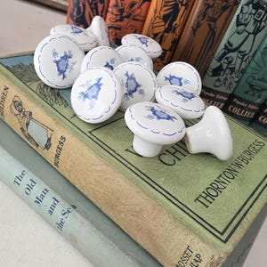 Vintage Floral Blue and White Ceramic Drawer Knobs Set of 12 Cabinet Pulls with Screws