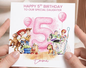 Gepersonaliseerde Toy Story verjaardagskaart voor elke leeftijd, kaart voor dochter, kleindochter, nichtje, kaart voor elke leeftijd, kaart voor elke relatie, Toy Story kaart
