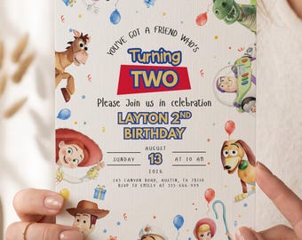 Invito di compleanno a tema Toy Story modificabile per qualsiasi età / Modello di invito per feste per bambini / Invito di compleanno stampabile su Canva / Download digitale