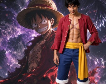 Chaqueta roja de One Piece inspirada en Monkey D. Luffy, traje de cosplay de anime, disfraz completo, recién llegado.