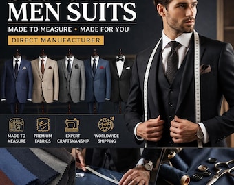 Custom Men's Suit, Made to Measure Tailored Fit, 40+ Colors, Direct Manufacturer