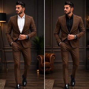 Custom Men's Suit, Made to Measure Tailored Fit, 40+ Colors, Direct Manufacturer Brown
