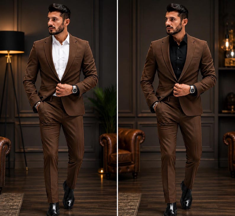 Custom Men's Suit, Made to Measure Tailored Fit, 40+ Colors, Direct Manufacturer Brown