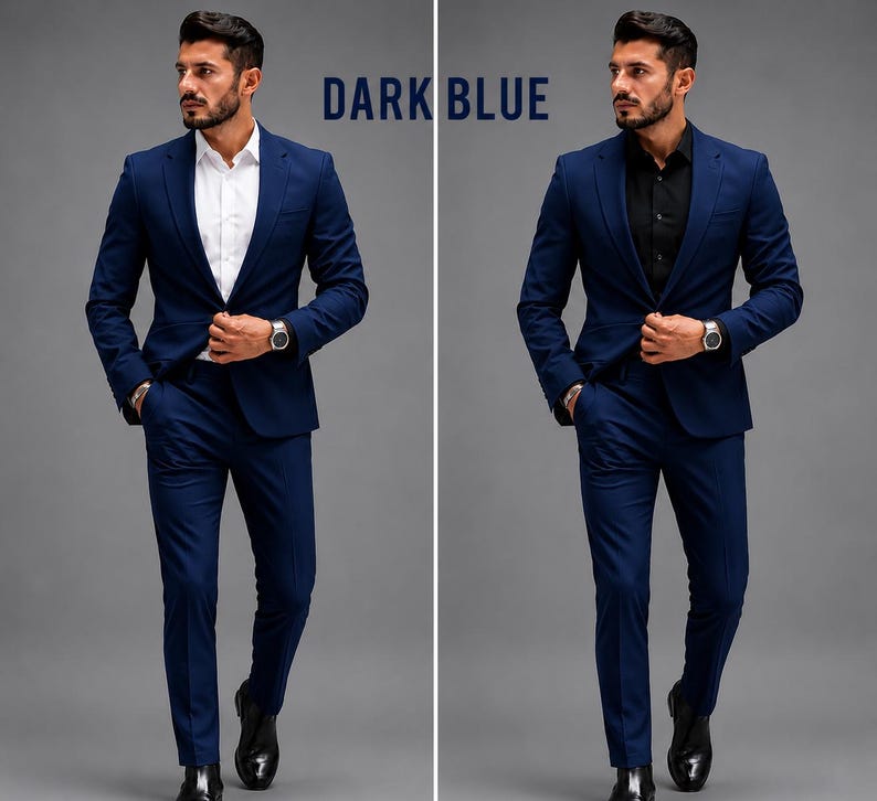 Custom Men's Suit, Made to Measure Tailored Fit, 40+ Colors, Direct Manufacturer Blue