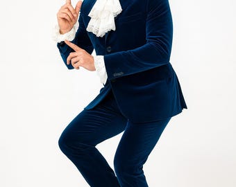 Men's Royal Blue Velvet Suit | 70s Retro Slim Fit Formal Wear