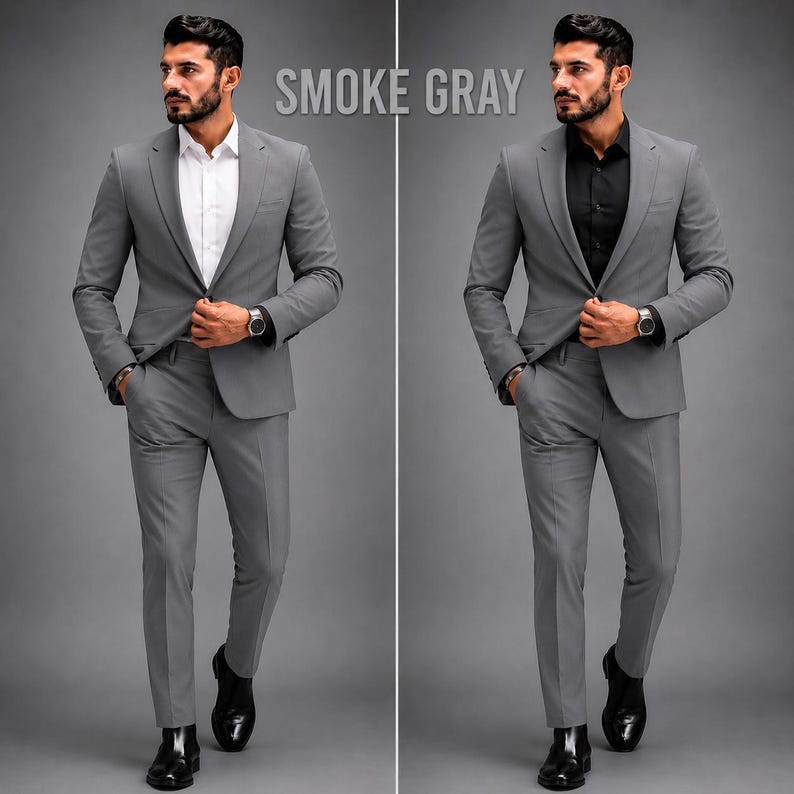 Custom Men's Suit, Made to Measure Tailored Fit, 40+ Colors, Direct Manufacturer Smoke gray