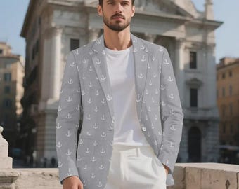 Jaws Mayor Jacket Grey & White Anchor Blazer Nautical Costume Coat Navel Ship Captain Cosplay Men Women Novelty Gift Boat Ocean Lover Sailor