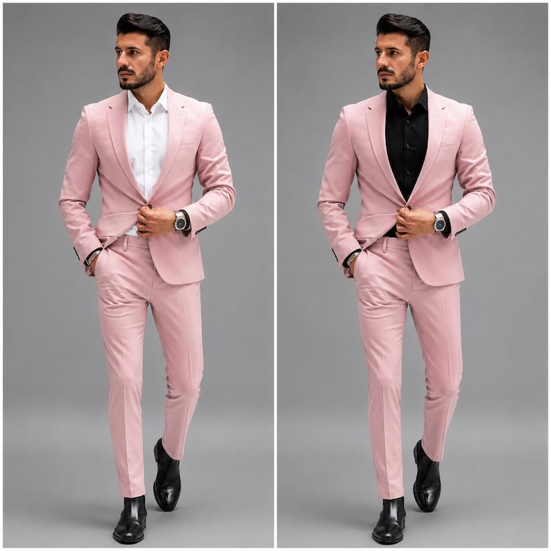 Custom Men's Suit, Made to Measure Tailored Fit, 40+ Colors, Direct Manufacturer Pink