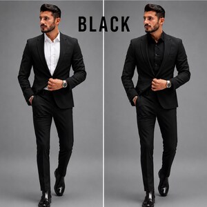 Custom Men's Suit, Made to Measure Tailored Fit, 40+ Colors, Direct Manufacturer Black