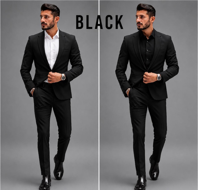 Custom Men's Suit, Made to Measure Tailored Fit, 40+ Colors, Direct Manufacturer Black
