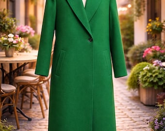 Smaragdgroene lange wollen jas | Op maat gemaakte klassieke overjas, winterwarmte