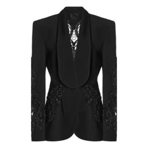 Black Embroidered Blazer – Shawl Lapel Evening Party Jacket