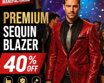 Men's Red Sequin Blazer – Slim Fit Party Tuxedo Coat