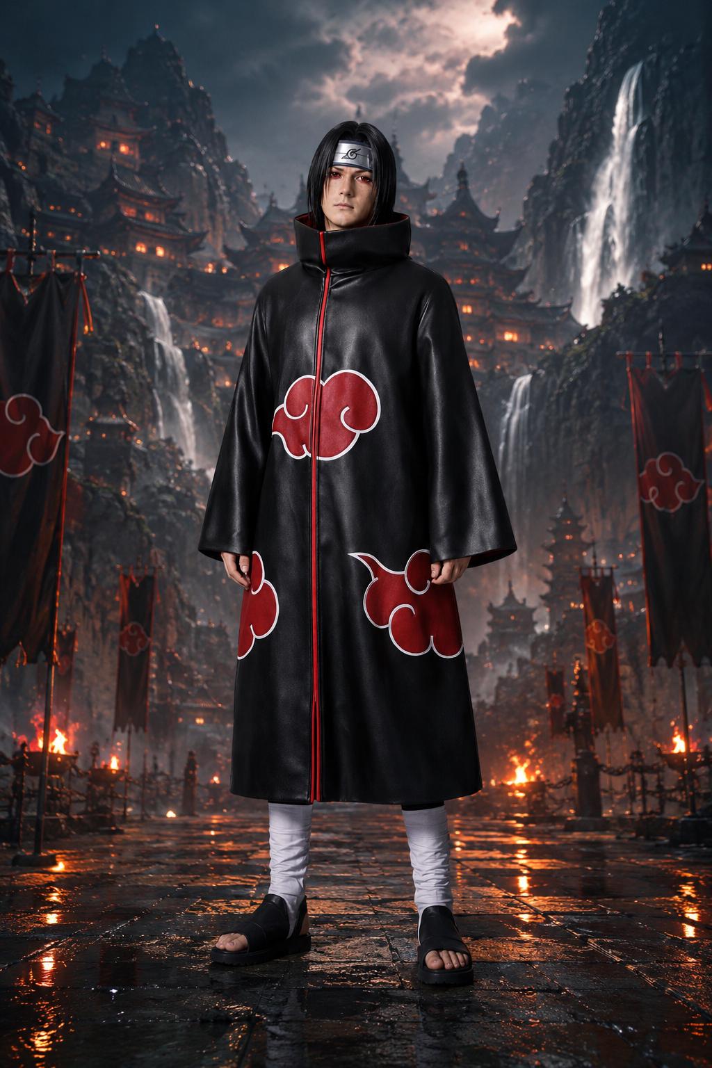 Capa Disfraz Akatsuki Itachi, Naruto Para Adultos Negra Y Roja A Medida