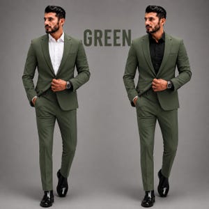 Custom Men's Suit, Made to Measure Tailored Fit, 40+ Colors, Direct Manufacturer Olive green