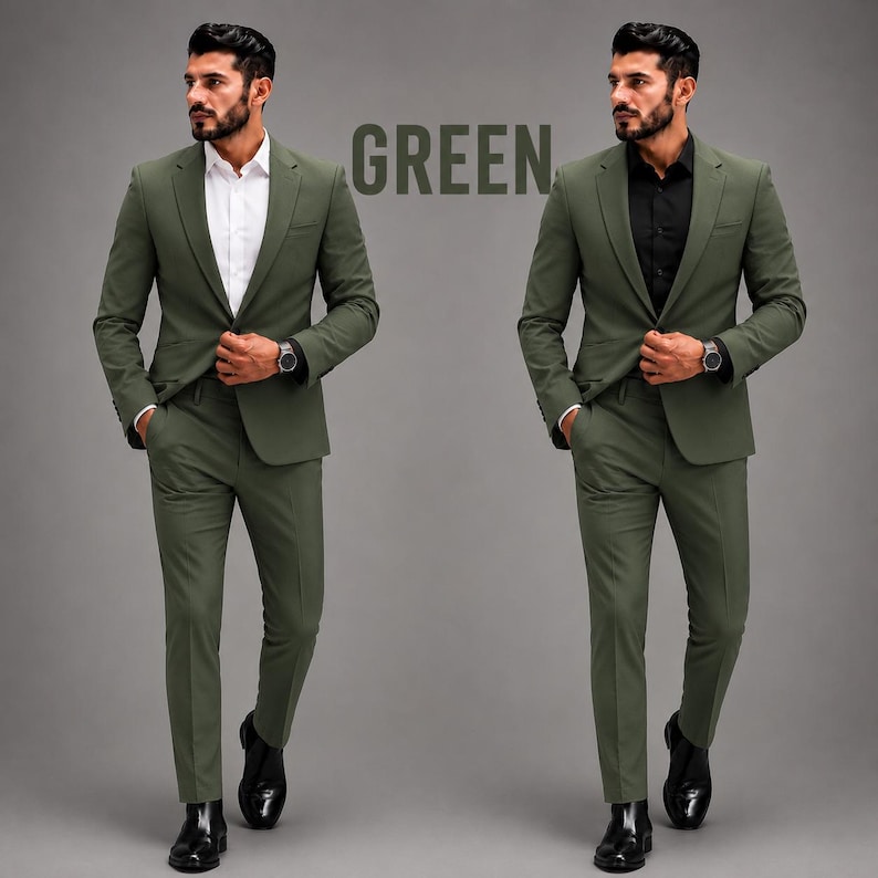 Custom Men's Suit, Made to Measure Tailored Fit, 40+ Colors, Direct Manufacturer Olive green