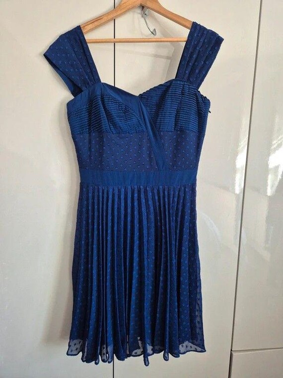 Reiss, Reiss Melia Blue Textured Pleated Silk Blend Dress. UK 10. Occasion. Premium.
